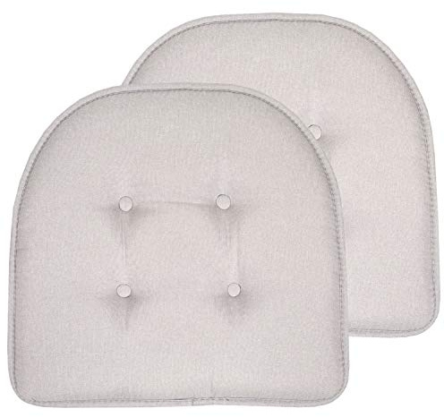 Sweet Home Collection Chair Cushion Memory Foam Pads Tufted Slip Non Skid Rubber Back U-Shaped 17 x 16 Seat Cover, 2 Count (Pack of 1), Light Gray