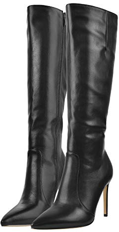 LISHAN Women's Sexy High Heels 4 Inches Faux Leather Solid Color Side Zipper Knee High Boots Comfy Party Shoes Black Size 6