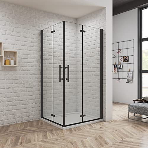100x70x190CM CABINA DE DUCHA PUERTA PLEGABLE CRISTAL 5MM ANTICAL ESAY CLEAN MARCO NEGRO