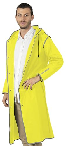 PERLETTI Impermeabile Pioggia Uomo Donna con Dettagli Catarifrangenti - Poncho Antipioggia con Cappuccio e Custodia - Mantella Montagna Trekking Adulto (IT, Testo, M, Regular, Regular, Giallo Fluo)