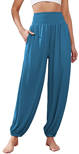 Famulily Pantalon sarouel pour femme UK - Pantalon de yoga taille haute extensible pour le travail - Pantalon de détente S-XXL, bleu, M