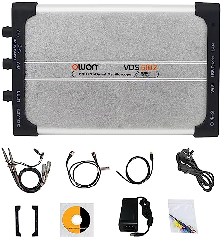 OWON VDS6102 USB PC Osciloscopio Virtual 2+1 (fuente De Señal) 100 MHz 1Gsa/s 8bits ADC Portable Type-C Digital USB Osciloscopio PC, Compatible Con Protocolo SCPI Estándar, Compatible Con LabVIEW.