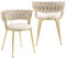 SUPPNEED Samt-Esszimmerstühle, 2er-Set, gepolsterte Wohnzimmerstühle mit geflochtener Rückenlehne und goldenen Metallbeinen, Beistellstühle für Esszimmer, Wohnzimmer, Küche (Ivory)