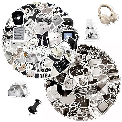121 svart-vita klistermärken, retroklistermärken, fashionabla coola dekal-set, vattentäta graffiti-klistermärken, små klistermärken för tonåringar, för bärbar dator, bagage, gitarr, scrapbooking