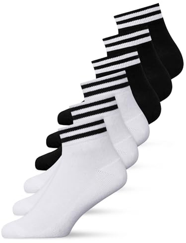 YOUCHAN 6 Pares Calcetines Cortos Hombre y Mujer | Calcetines Tobilleros Algodón Cómodos Rayas Negro Blanco 35-38