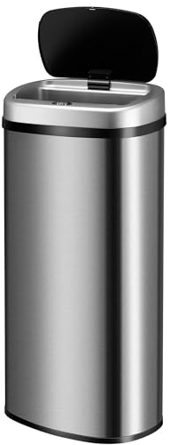 Juskys Cubo de basura automático con sensor 70L - Papelera eléctrica con sensor de movimiento, tapa automática, impermeable, rectangular, cocina - plata