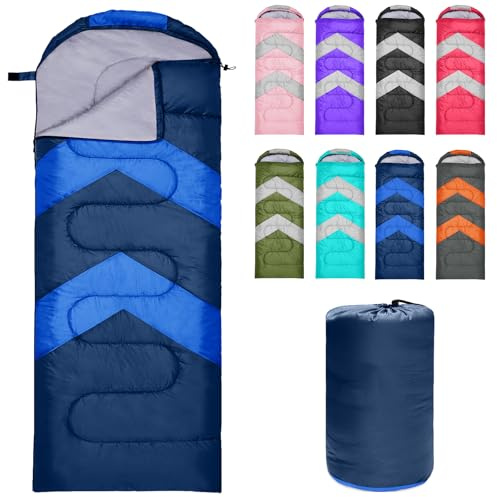 Zusentee Saco de Dormir Adultos Ultraligero Compacto, 3-4 Estaciones-Ligero Saco de Dormir Invierno Niños Impermeable para Camping y Senderismo,Azul Marino