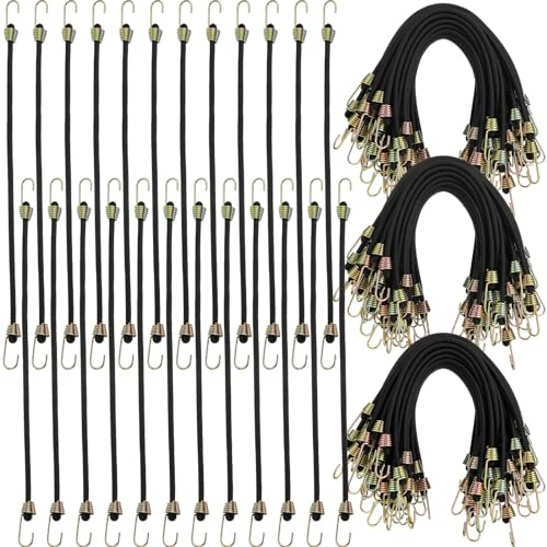 GliCraft 50 Pcs Mini Bungee Cords with Hooks Small Bungee Cords Short Elastic Straps for Luggage Bikes Camping Tools Tarp Cargo Motorcycle(10 Inch,Black)