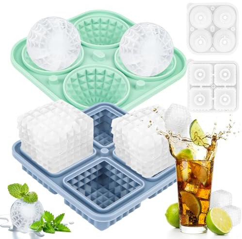 Isbitsform, 2 stycken isbitsbehållare i silikon, isbitsform silikon med lock, kulisboll och stor fyrkantig isbitsbehållare, för cocktails, whiskyvin, fruktmos, glass