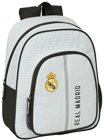 safta Real Madrid, zaino per bambini, ideale per bambini di diverse età, comodo e versatile, qualità e resistenza, 28 x 10 x 34 mm, colore: bianco/grigio, bianco/grigio, Estándar, Casual
