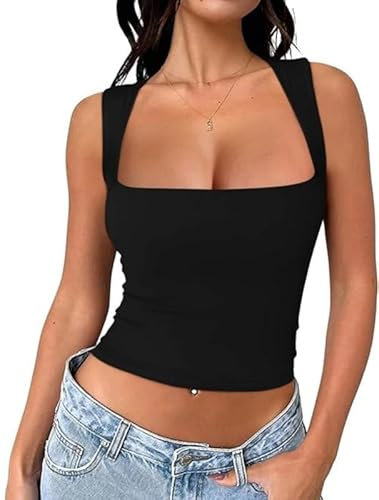 Haibang Tank Top Damen Ärmellos Quadratischer Hals Crop Tops Sexy Sommer Oberteile Slim Fit Tanktop Basic Shirt Camisole
