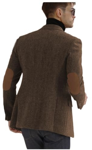 Stillluxury Blazer da Uomo Marrone con Toppe sui Gomiti in Tweed Giacca Sportiva Monopetto con Risvolto a Tacca Giacca Vintage per Uomo, 3XL