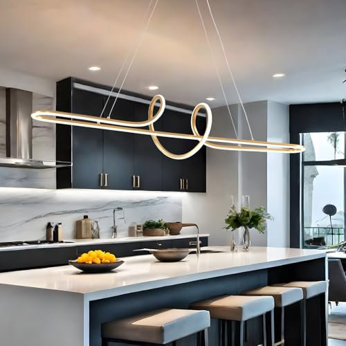 EMBRING Lampadario LED Sospensione Dorato Dimmerabile L100cm Moderno con Altezza Regolabile per Sala da Pranzo e Cucina sopra Tavolo