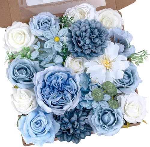 Zaphyron Künstliche Blaue Blumen, Fake schaumrosen blumens, staubige blaues Seide, torten dekoblumen künstlich, Combo Pfingstrosen, Blume für DIY, Hochzeit, Brautstrauß, Party, Heimdekoration (Blaue)
