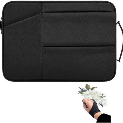 Universal Drawing Tablet Case with Artist Glove - Protective Storage Sleeve for XP-Pen Deco 01/Star 03, Ugee M708, Huion H950P/HS610 & GAOMON M106K (Black)