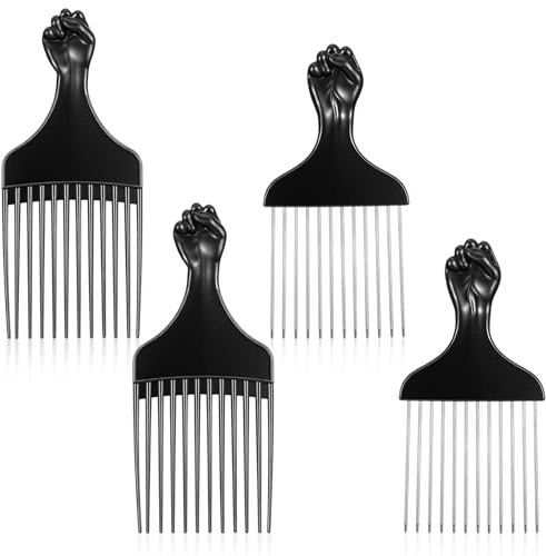 4 peines afro para rizos de metal y plástico, duradero, con mango, productos para el pelo afro, para hombres, mujeres, pelo rizado, barbas grandes