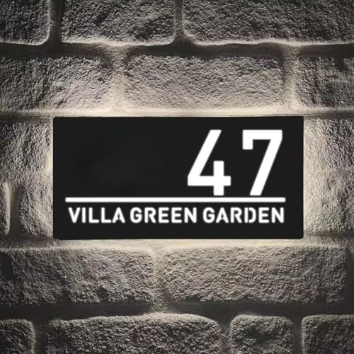 Personalized Modern Backlight LED House Number Signs For Outside, Custom 3D Acrylic Street Name Address Number Plaques, Floating Illuminated Door Plate For Home Garden Yard(6x11in)