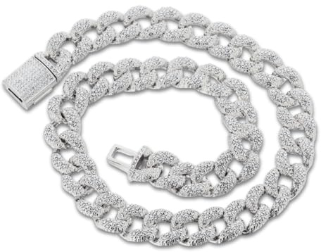 HALUKAKAH Cadena de Oro con Diamantes para Hombre,Chapado en Platino Collar 45cm Cadena Miami Cuban Link 16MM Full Iced Out,Diamantes de Laboratorio Engaste Garra,Regalo para Esposo,Hijo,Amigo