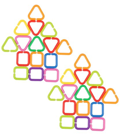 DIKACA Baby Links Teething Rings 70pcs Geometric Shapes Pe Set for Stroller and High Chairs Sensory Toys Color Recognition for Babies and Kids Travel-Friendly Entertainment