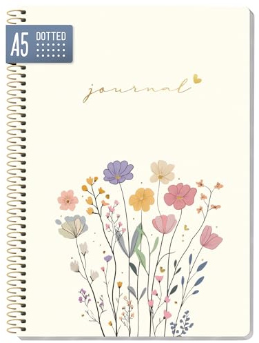 =paper&you® Dotted Journal prickad A5 med spiralbindning Flower Joy 160 sidor, anteckningsbok spiral, collegeblock, spiralblock - hållbar & klimatvänlig