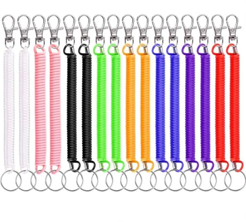 CleaZeny 8 Color Stretchy Key Chain, 16 Pack Retractable Keyring with Clip, Extends to 70cm, EVA Multi-Purpose Key Chain for Keys, Backpacks, Phones, Wallet, Tools, and More