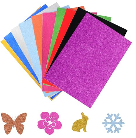 Luckwaii Glitzerpapier Selbstklebend 50 Blatt A4 Klebefolie Bunt Bastelpapier Glitzer Papier zum Basteln, Self Adhesive Glitter Cardstock 21x29,7cm für DIY Handwerk Grußkarten Scrapbooking (10 Farben)