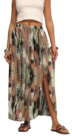 HiMONE Casual Maxi Skirt Lightweight Woven Fabric Elastic Waistband Flowy for Maternity Mom and Day Outfits