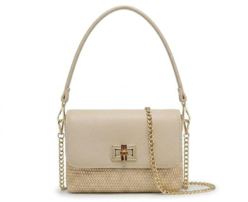 creazioni unique Minibag Artigianale, Made in Italy - Borsa Donna in Rafia e Vera Pelle - Beige