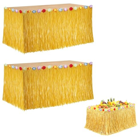 MAXMURYS Set di 2 Tovaglie in Stile Hawaiano – 276 x 75 cm, Tovaglie di Paglia per Decorazioni Tropicali con Nastro Adesivo e Anelli Decorativi, Perfette per Feste a Tema Luau, Estive e da Spiaggia