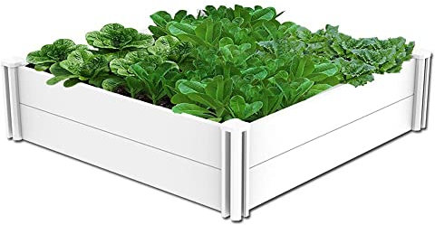 Kdgarden 4'x4' White Vinyl Raised Garden Bed Kit, Outdoor Above Ground Garden Box for Growing Vegetables, Flowers, Herbs, DIY Gardening, Whelping Pen and More