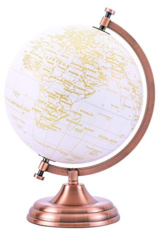 EXERZ 20cm Globe d'or Couleur Métallique - Carte Française - Globe de Livre d'or de Mariage - Décoration - Arc Et Base en Métal, Revêtus De Couleur Dorée