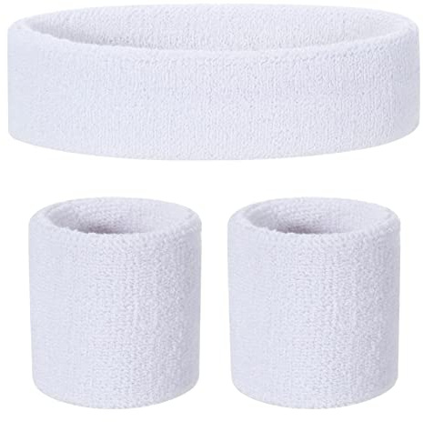 ONUPGO Set di fasce per il sudore per bambini, in cotone atletico, per lo sport (1 fascia + 2 polsiere) (bianco)