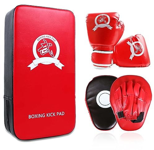 SEISSO 2 Pcs Taekwondo Kickboxing Pads + 2 Pcs Punching Mitts for Karate Training Target Thai Pads Punching Kit Kick Punch Pad Kicking Strike Shield MMA Martial Art for Men Women Gym