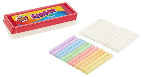 JMS we create smile Kids Coloured & White Long sticks Jumbo Pavement Back Boards Sidewalk Bulk Children Washable Non Toxic-Hopscotch Chalks (24 Chalk Sticks & Eraser Set)