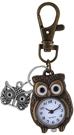 JewelryWe Classic Key Chain Watch Novelty Owl Keyring Vintage Quartz FOB Clip-on Pocket Watches