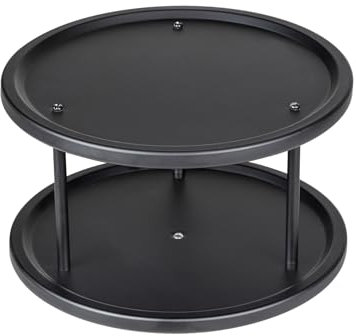 WENKO Carrusel cocina Duo negro, organizador giratorio WENKO para armario de cocina con 2 niveles, almacenamiento y organización cocina, acero inoxidable cepillado en negro, versátil, Ø 26,5 x 15,5 cm