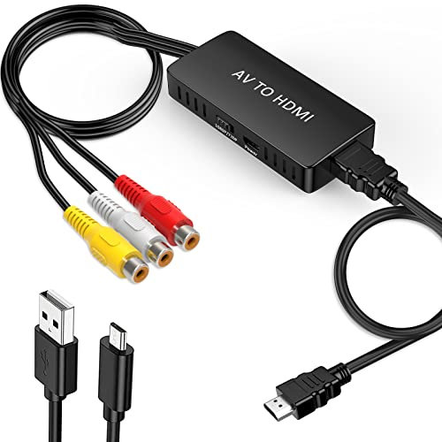 HD RCA auf HDMI Konverter,1080P AV zu HDMI Adapter für N64/PS2/Xbox/SNES/VHS/VCR/DVD, Unterstützt PAL/NTSC Cinch auf HDMI Adapter