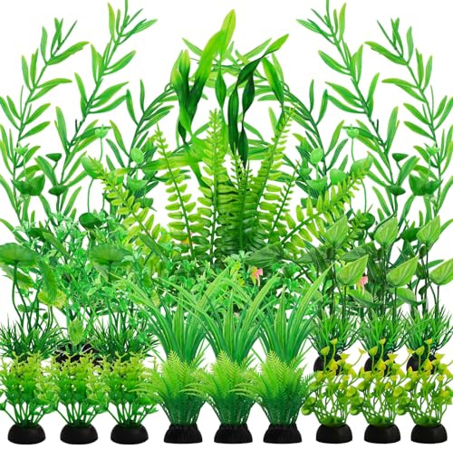 QUOZUO 25 Pièces Vert Aquarium Plante Décorations, Plantes Artificielle Aquarium Décor, Terrarium Plante Décoration pour Aquarium