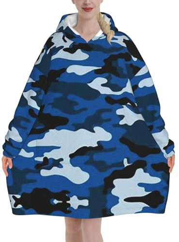 MELPHI Blauer Camouflage-Druck Decke Hoodie geeignet für Valentinstag, Erntedankfest, Weihnachten, Neujahr und andere kalte Jahreszeiten.