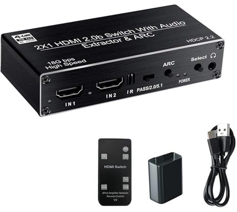 DAGIJIRD 2x1 HDMI Switch with Optical Toslink SPDIF/Coaxial, HDMI Switcher Audio Extractor 4K@60HZ Supports ARC