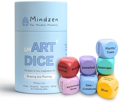 Mindzen smART DICE Drawing & Painting Game for Adults | A Unique Arts & Crafts Kit for Artists & Teachers | Set of 9 Dice to Spark Creativity & Imagination | Fun Art Supplies & Gift | 1+Players