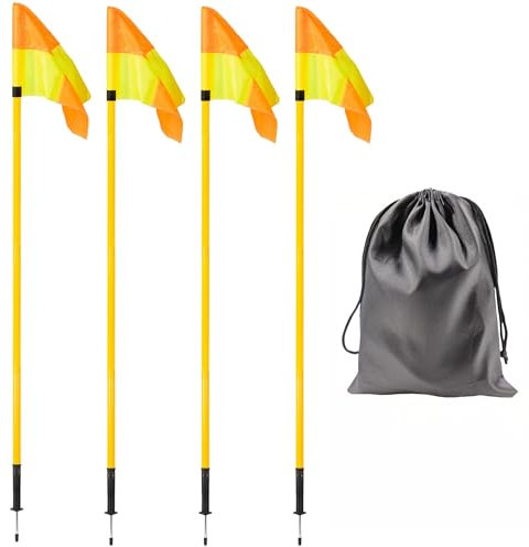 Nbguigdstr 5FT Soccer Corner Flags Set of 4, Yellow, 60x60 Triangular Plastic Banners with Ground Mount, Ideal for Soccer Games & Training
