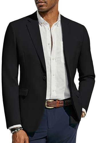 PaulJones Mens Sport Coat Casual Blazers Summer Business Lightweight Suits Blazer Jacket One Button L Black