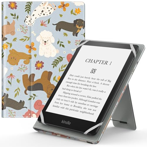 MoKo Étui Universel pour 6 6.8 7 Kindle eReaders Fire Tablette - Kindle/Kobo/Voyaga/Lenovo/Sony Kindle E-Book E-Reader Tablette, Coque en PU avec Support Réglable et Dragonne, Chien Heureux