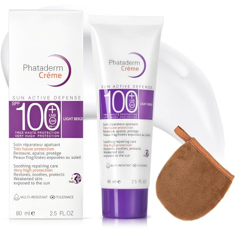Creme Solaire Indice 100, Creme Solaire Visage SPF 100, SUR creme solaire avec Appliquer des Gants, Exture Légère Non Grasse, Résistant à L'eau, 80ml