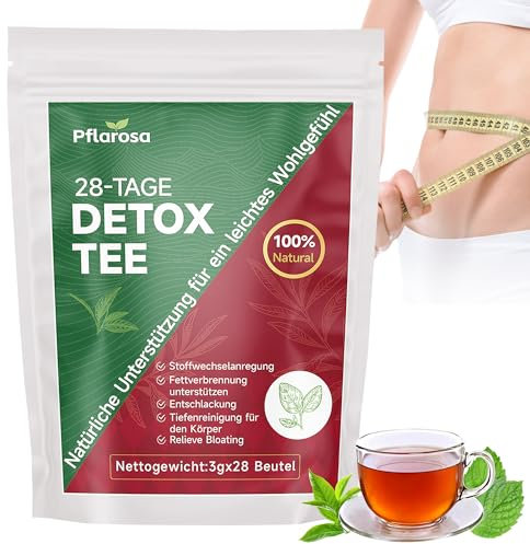 Detox Tee zum Abnehmen, 28 Stück abnehmentee entgiften, Bauchfett verbrennen, Reduziert Blähbauch, Natürliche Kräutermischung mit Oolong, Grünteeextrakt, Mate, Ginseng, Vegan, Allergenfrei