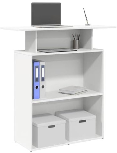 Gecheer Empfangstheke Weiß 100x40x104 cm Holzwerkstoff, Empfangstresen, Salon Empfangstheke, Kassentheke, Empfangstisch, Büro Empfangstheke