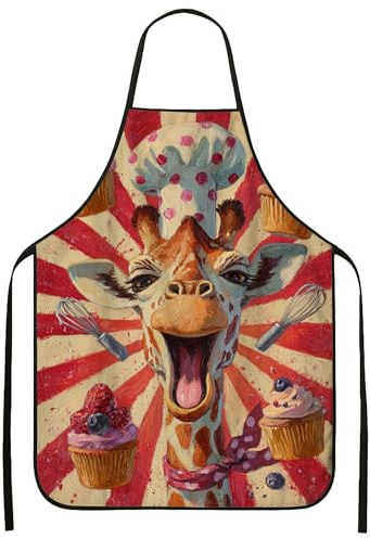 Delantal culinario de jirafa, divertido delantal de chef con diseño de animales fantasiosos, perfecto para cocinar y hacer barbacoas, gran regalo para adultos, 1 unidad
