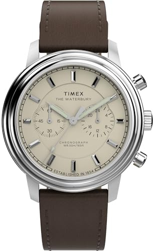 Timex Men's Waterbury Metropolitan 41mm Watch - Brown Strap Cream Dial Stainless Steel Case
