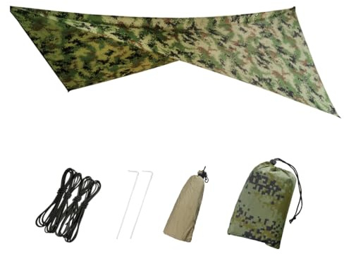 TRIWONDER Tarp Bivouac Imperméable Bâche de Tente Anti-Pluie Tapis de Sol Camping Abri Auvent Parasol pour Randonnée Trekking (Camouflage)